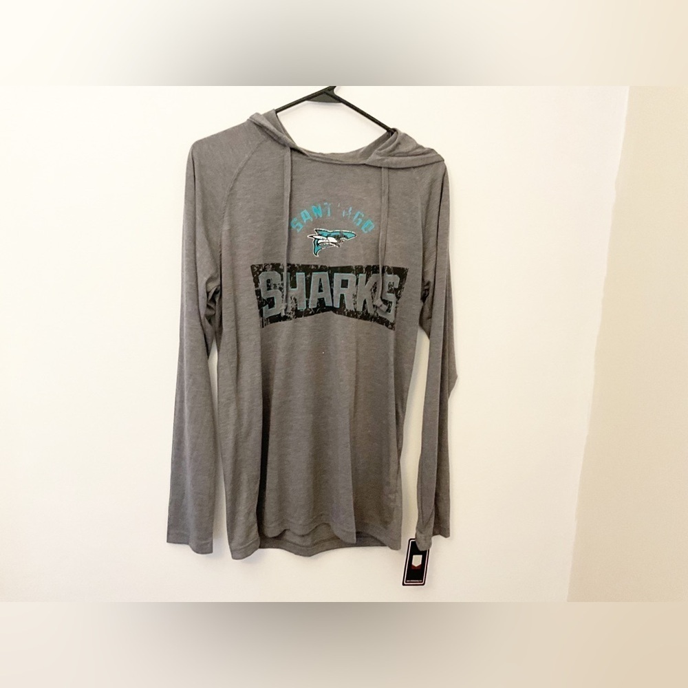 NWT long sleeve hooded t-shirt Santiago sharks gray with logo small
